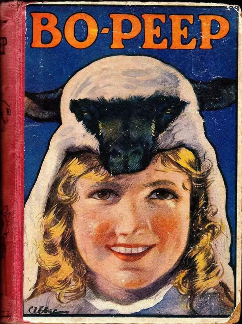Book cover titled 'BO-PEEP' with a girl smiling and a sheep's head on her head.