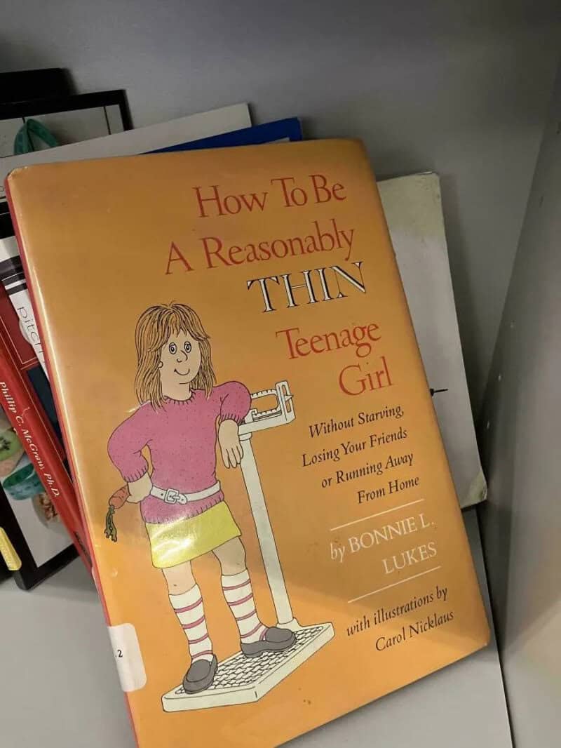 Book cover titled 'How To Be A Reasonably Thin Teenage Girl' by Bonnie L. Lukes with illustrations.