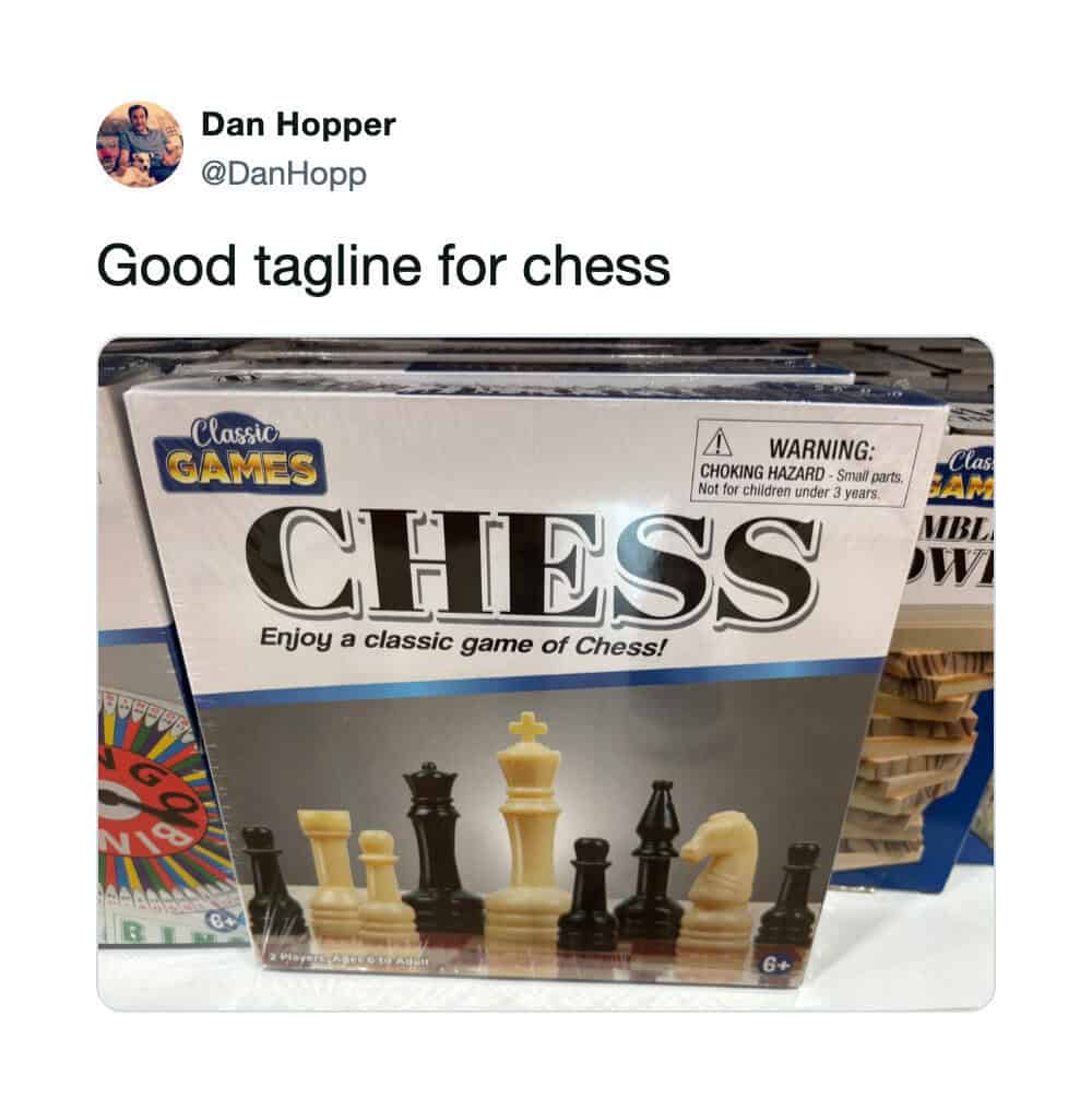 Classic chess game set with pieces on the box, labeled 'Enjoy a classic game of Chess!'.