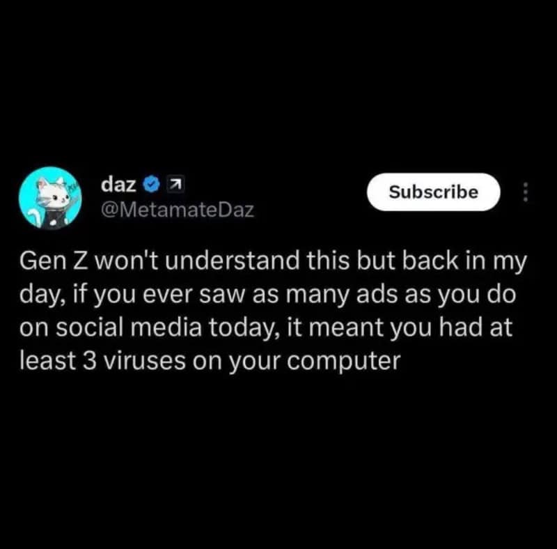 Twitter post by @MetamateDaz about Gen Z and social media ads.