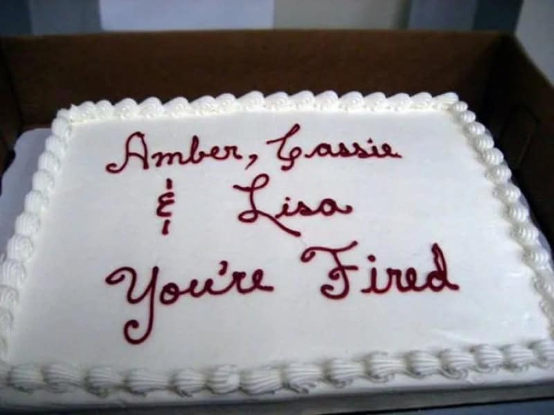 Cake with message: Amber, Cassie & Lisa You're Tired in red icing.