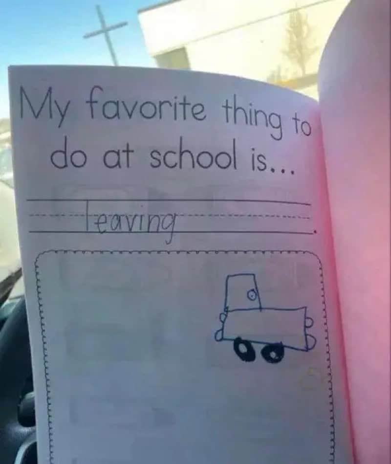 My favorite thing to do at school is... leaving, with a drawing of a truck.