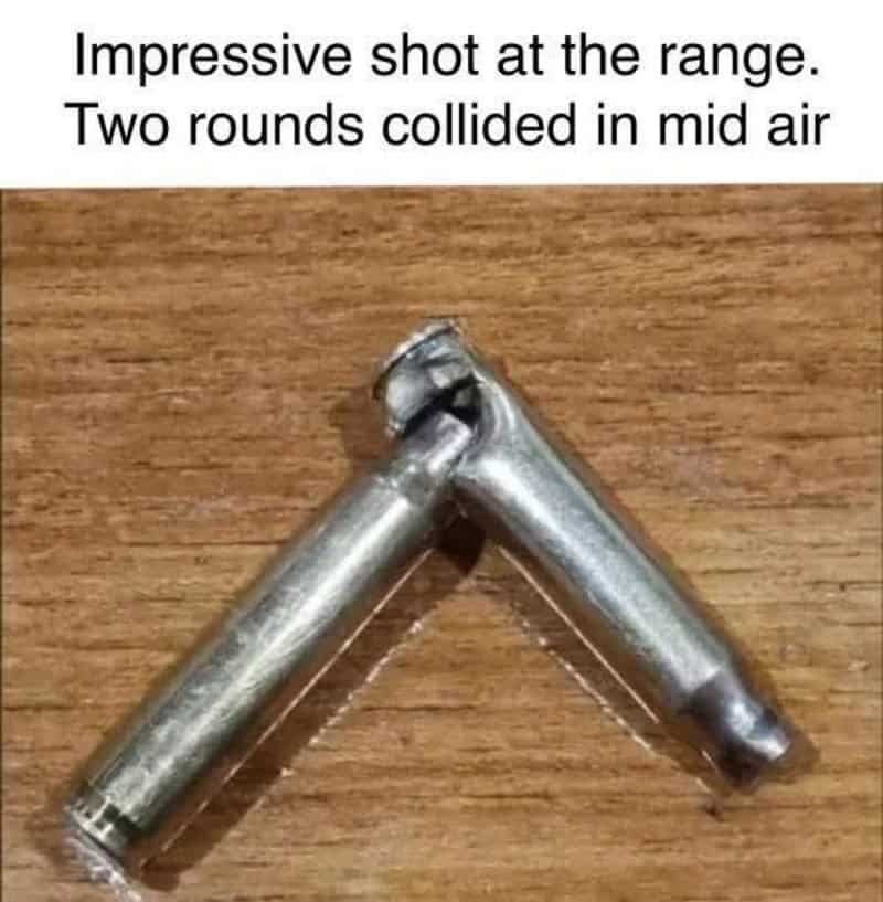 Impressive shot at the range. Two rounds collided in mid air.