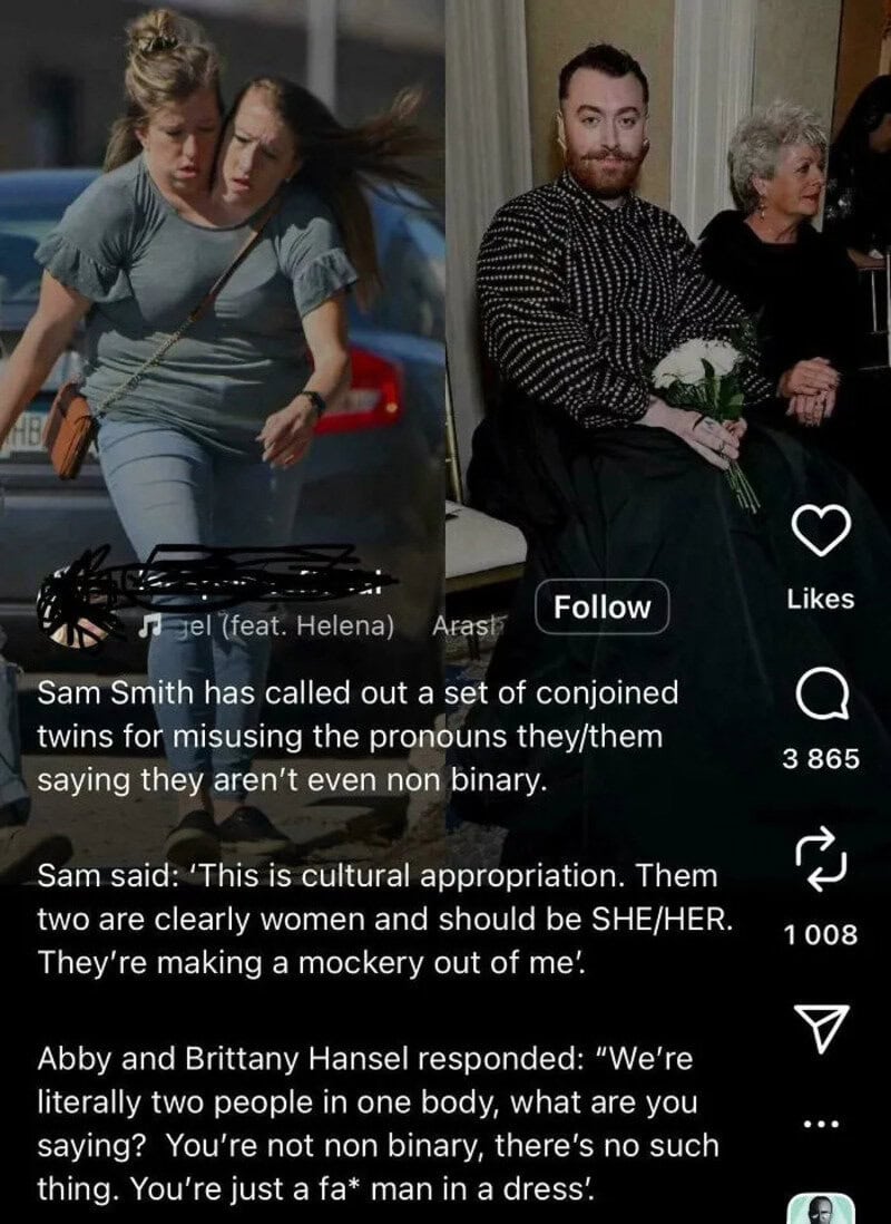 Sam Smith and others at a social event, discussing pronouns and gender identity.