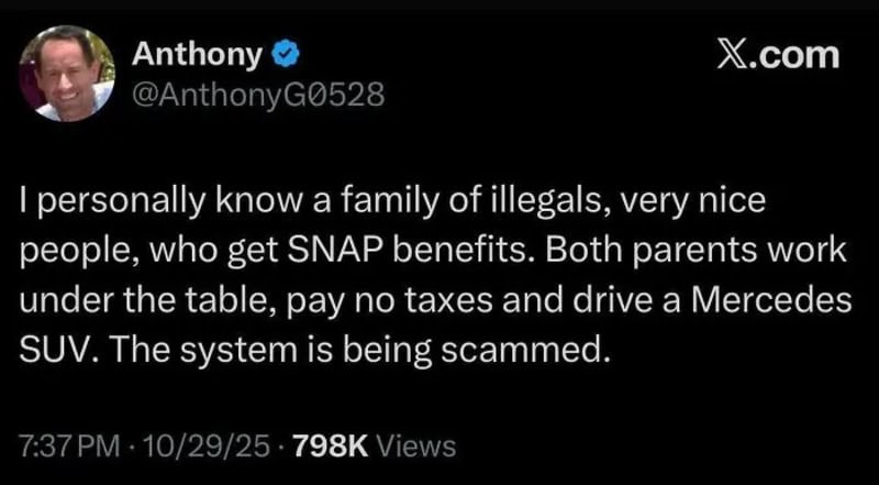 Tweet by Anthony about a family of illegals scamming the system.
