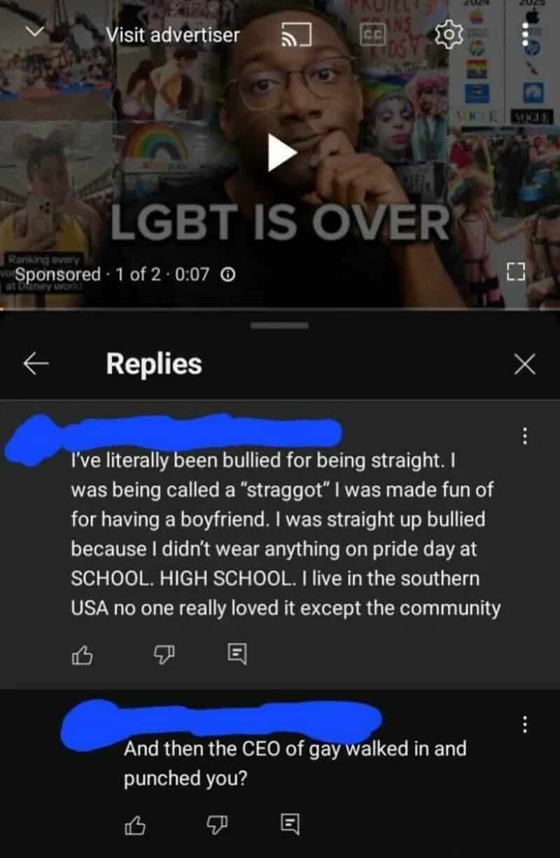 Video thumbnail with a man and the text 'LGBT IS OVER'.