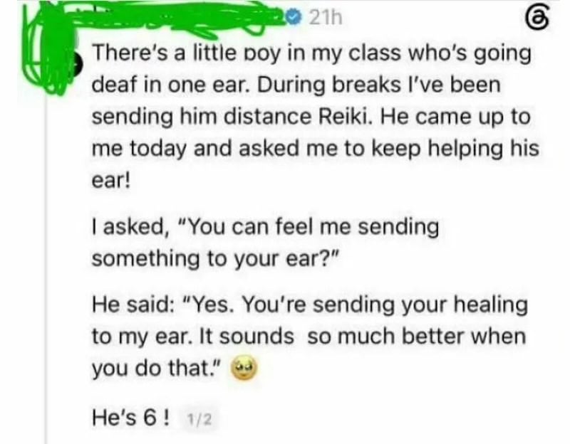 Classroom story about a boy with a deaf ear and healing Reiki.
