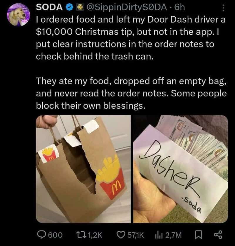 Order note with 'Dasher' written on it and a McDonald's bag with fries logo.