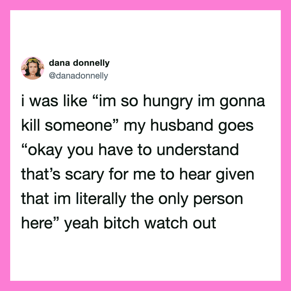 Tweet about hunger and a husband's reaction from the post 'husband tweets from women'.