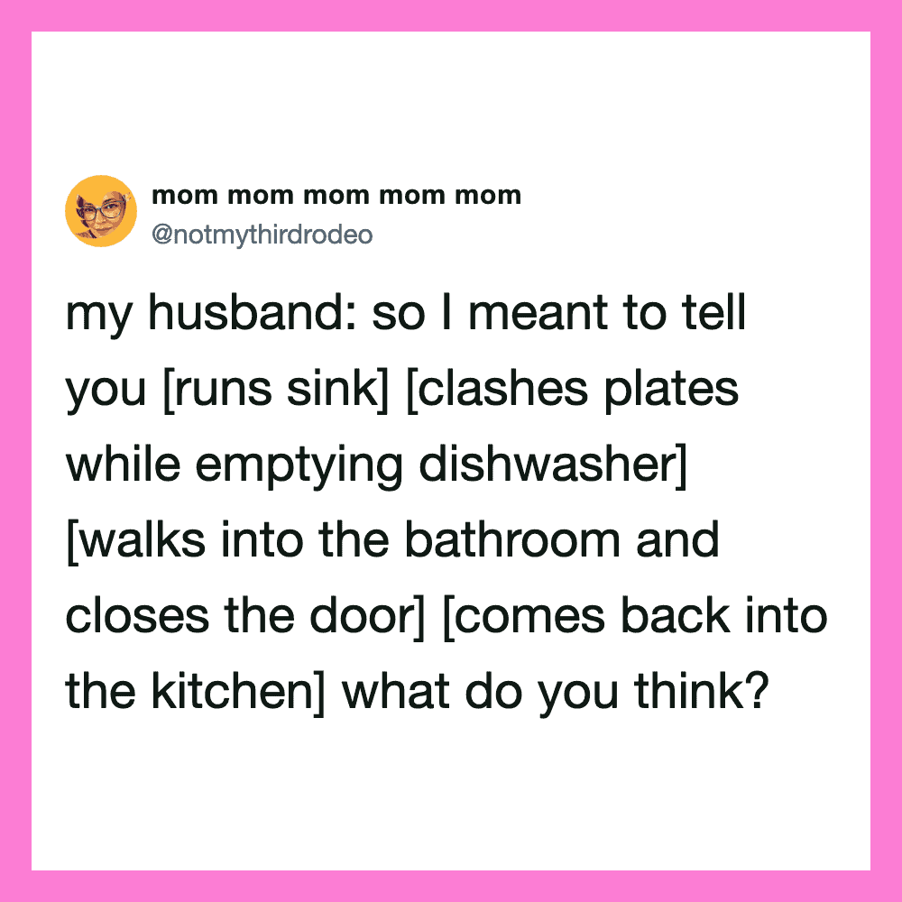 Mom shares humorous story about her husband's kitchen mishap.