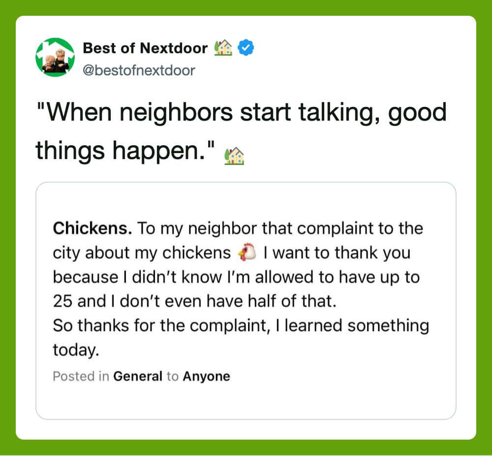 When neighbors start talking, good things happen.