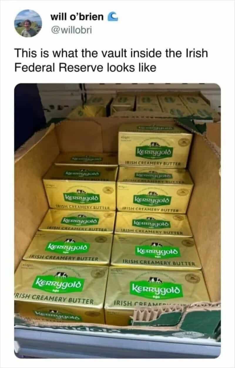 Boxes of KerryGold Irish Creamery Butter inside a vault-like container.