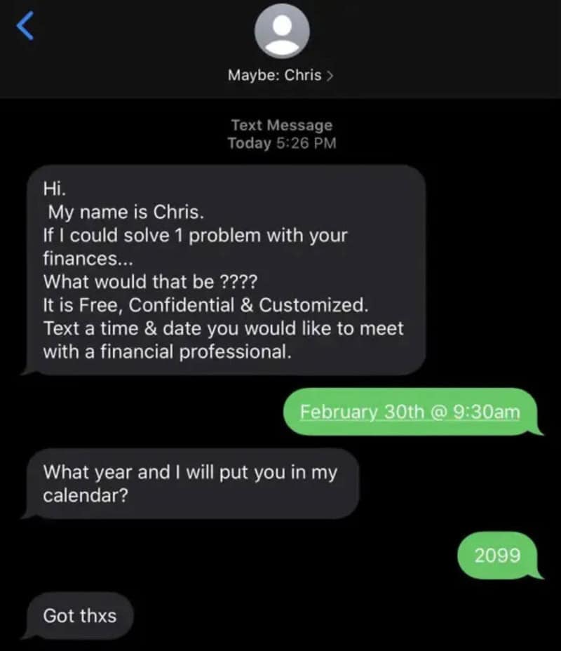 Text message conversation about financial help and meeting with a professional.