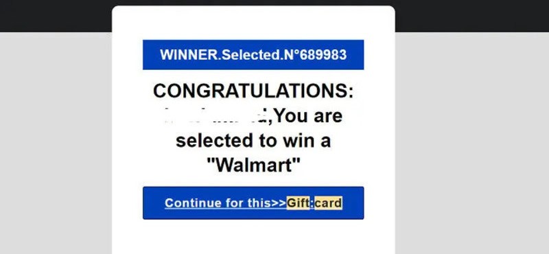 Fake scam message claiming you've won a Walmart gift card.