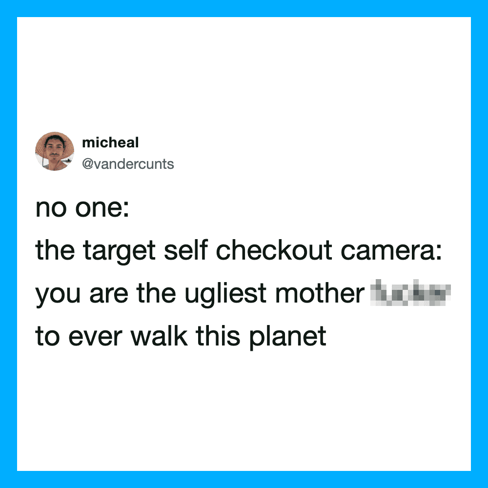 Self-checkout screen with a rude message about the user.