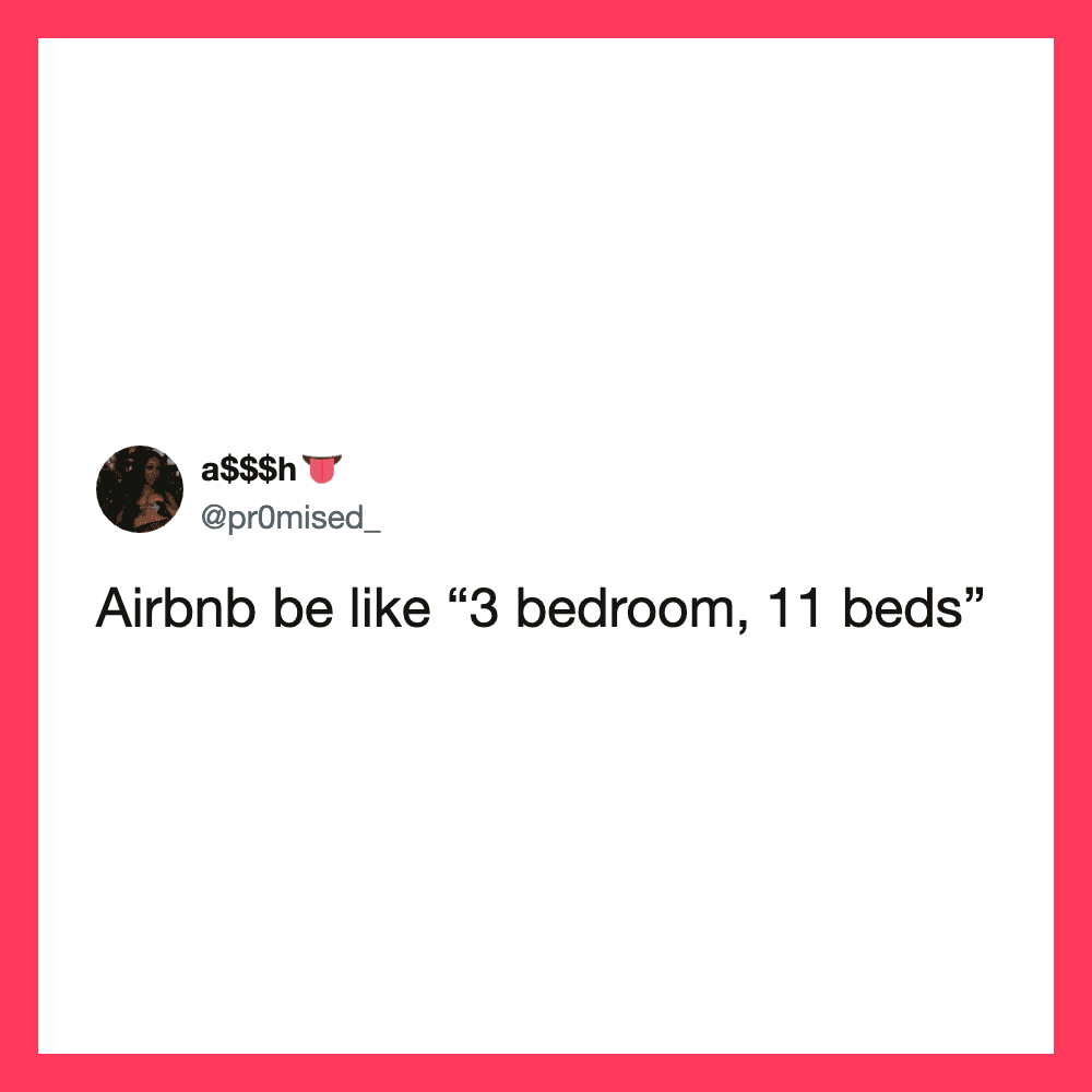 Twitter post about Airbnb's 3 bedroom, 11 beds listing.