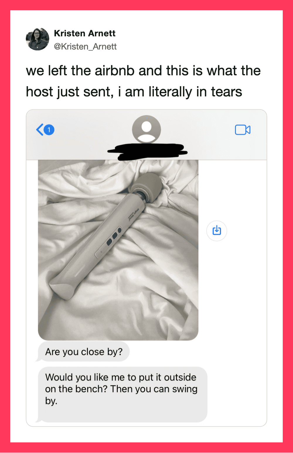 Screenshot of a message exchange about leaving an air purifier outside.