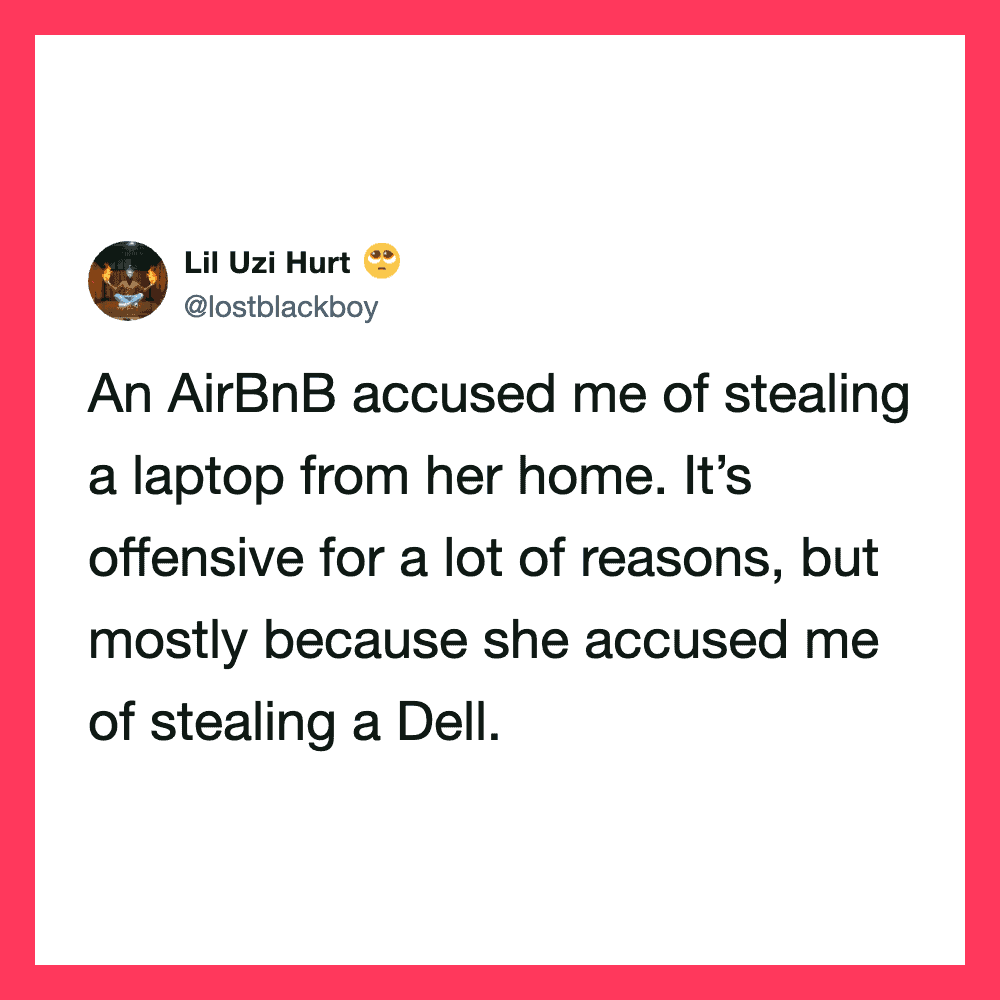 Twitter post by Lil Uzi Hurt about an AirBnB accusation of theft.
