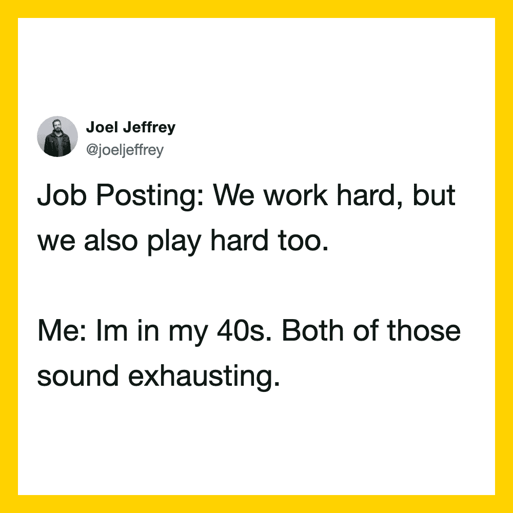 Funny tweet about working hard and playing hard in your 40s.