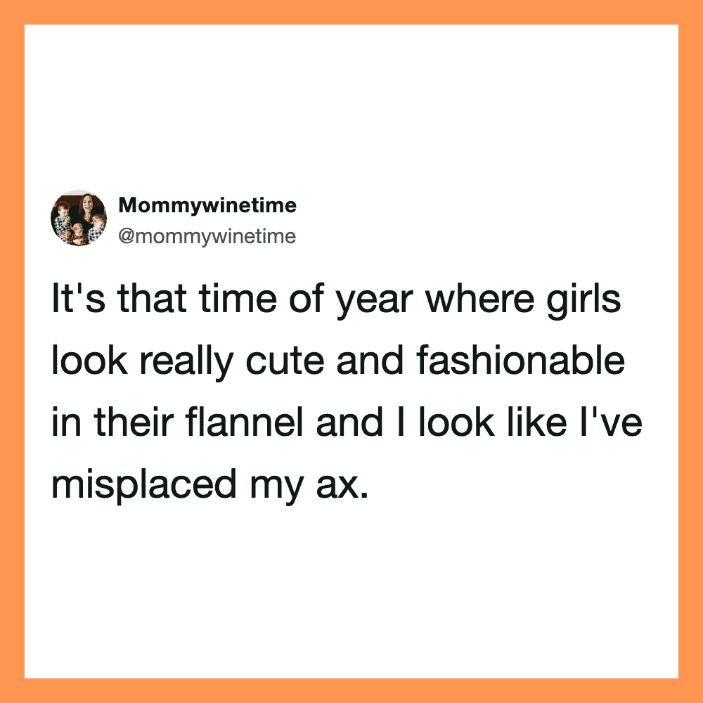 Girl in flannel shirt with text about girls looking cute in fall.