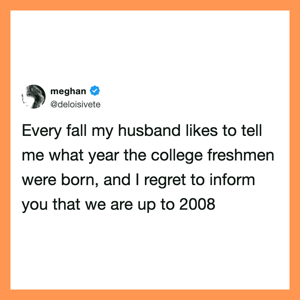 Meghan's tweet about college freshmen and the year 2008.