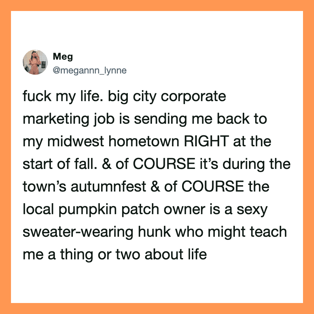 Tweet about returning to Midwest hometown during fall, mentioning pumpkin patch owner.