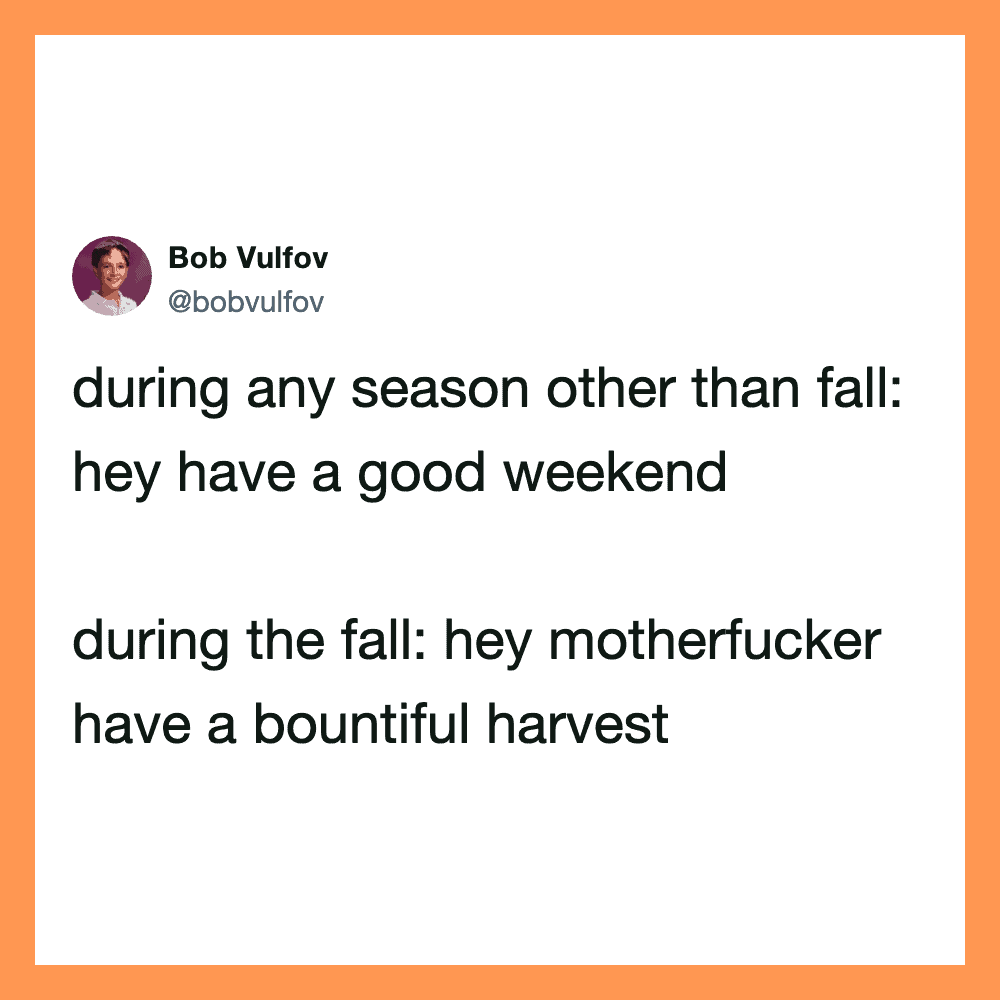 Tweet by Bob Vulfov about fall and other seasons.