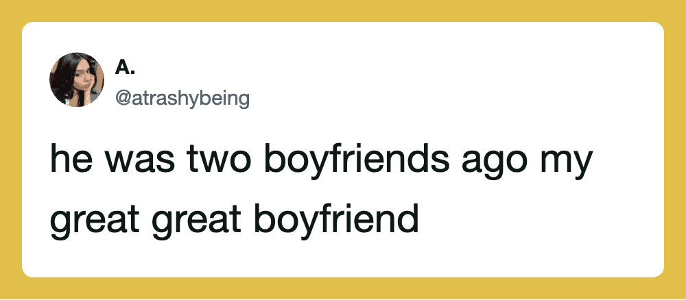 A tweet from @atrashybeing about her great boyfriend.
