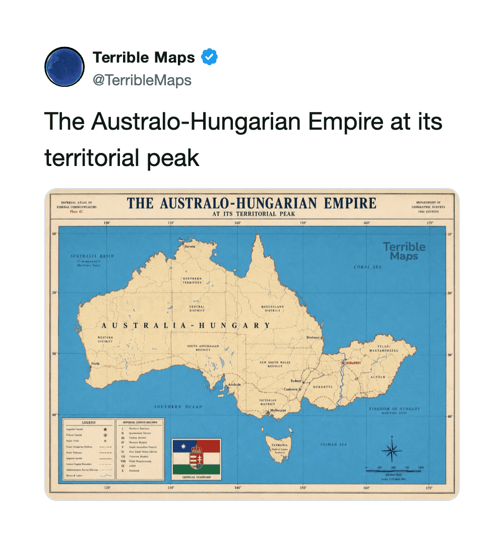 Map of the Austro-Hungarian Empire at its territorial peak with a legend and flag.