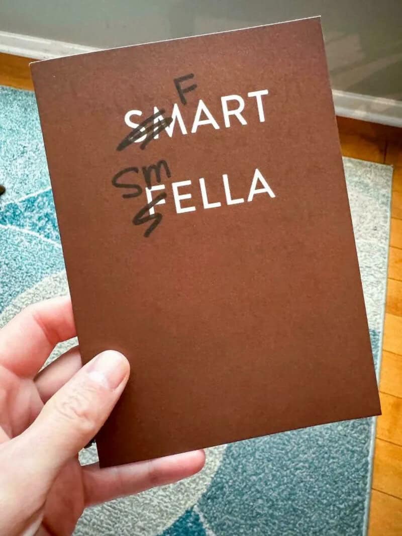 Book cover with 'SMART' crossed out and replaced with 'SELLA'.