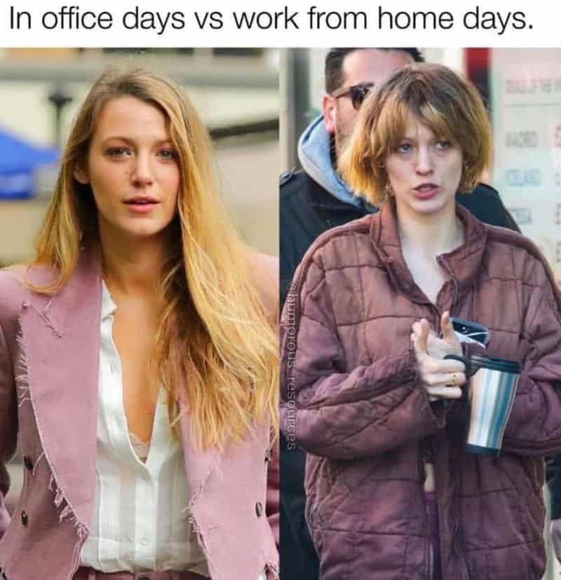 Comparison of office days and work from home days with two women in different settings.