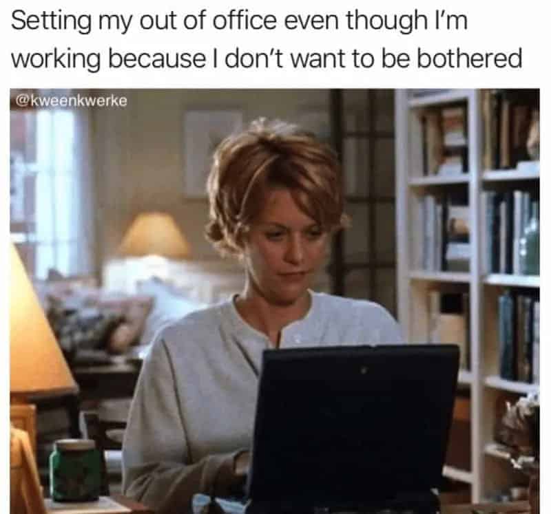 Woman working on laptop at home with a caption about working from home.