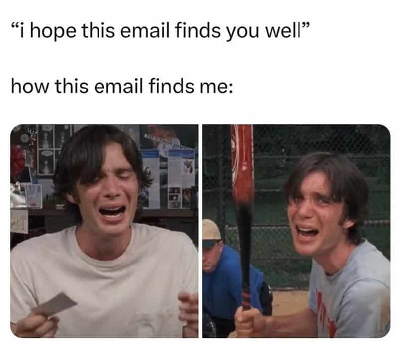 Two images of a young man crying, with text about email discovery.