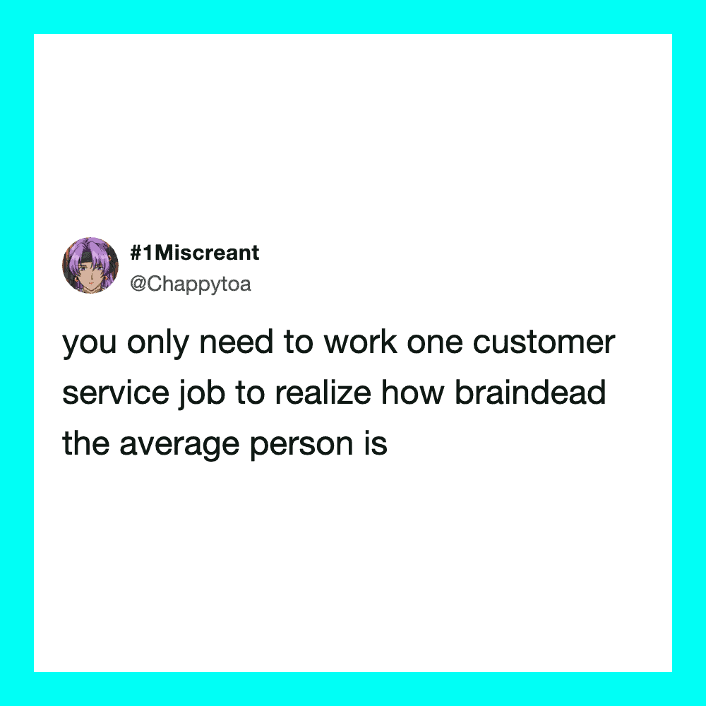 Twitter post about customer service and brain dead people.
