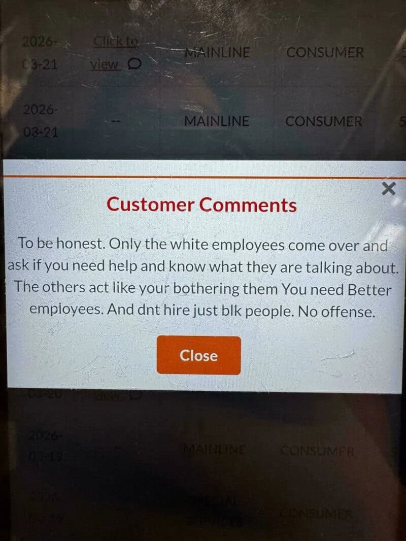 Customer comments about white employees and hiring practices at Home Depot.