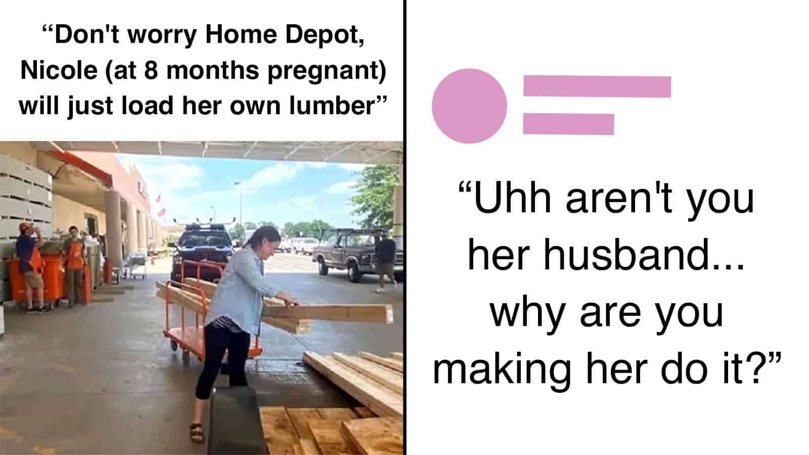 Home Depot worker Nicole, 8 months pregnant, loading=
