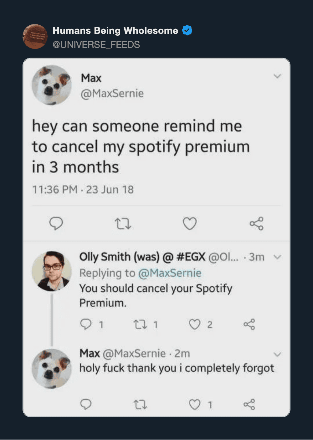 Twitter conversation about canceling Spotify Premium in 3 months.