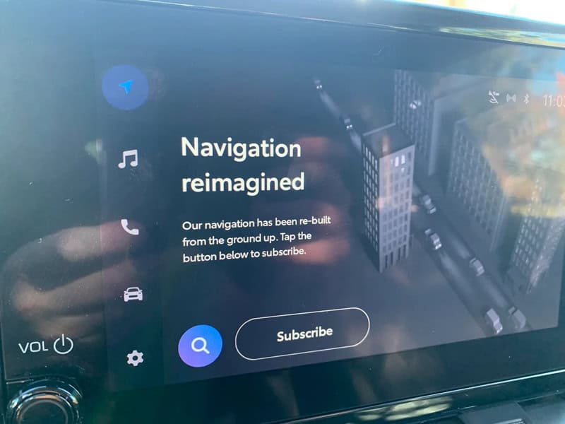 Navigation reimagined with a 'Subscribe' button on a digital screen.