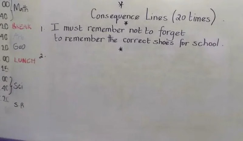 I must remember not to forget to remember the correct shoes for school.