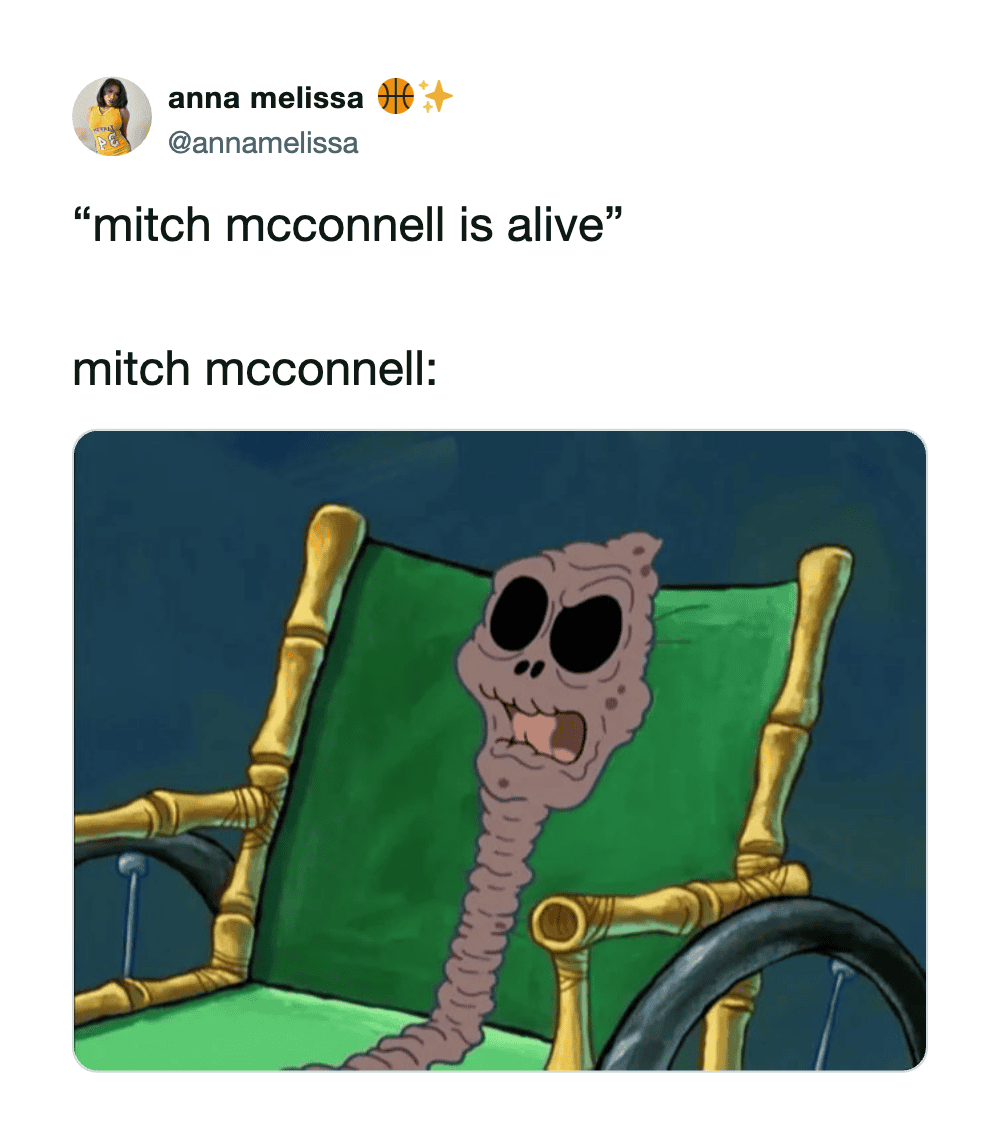 Mitch McConnell as a skeleton in a wheelchair from SpongeBob SquarePants.