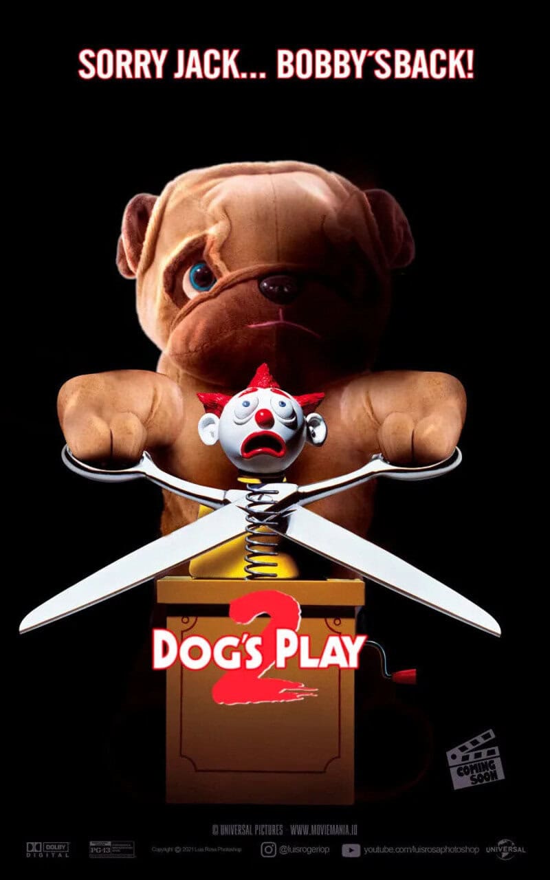 Poster of a plush dog with a sad face, holding a toy clown with a spring, and the text "SORRY JACK…B.