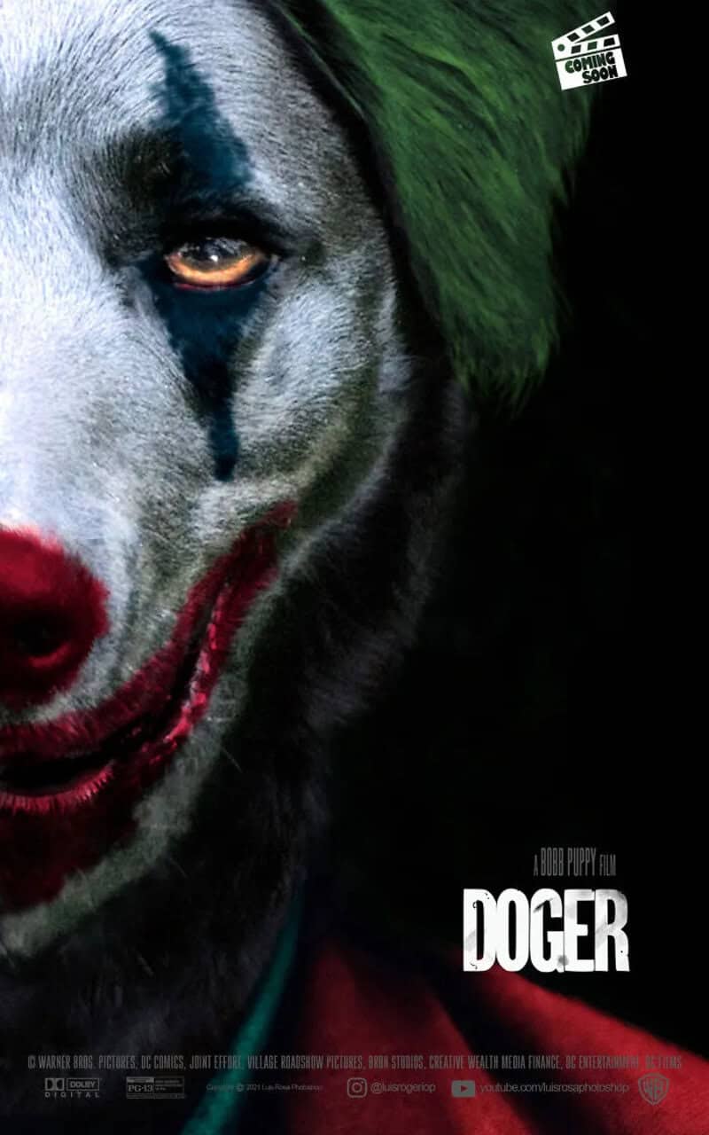 Close-up of a clown with a painted face, green hair, and a sinister smile.