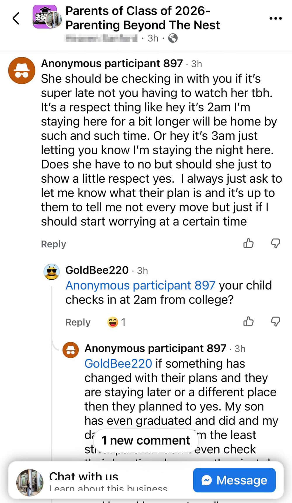 Parent checking in on child's college schedule and plans.