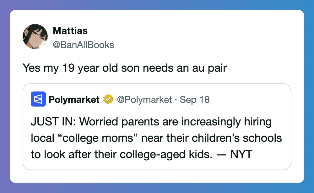 Twitter conversation about parents hiring college moms for childcare.