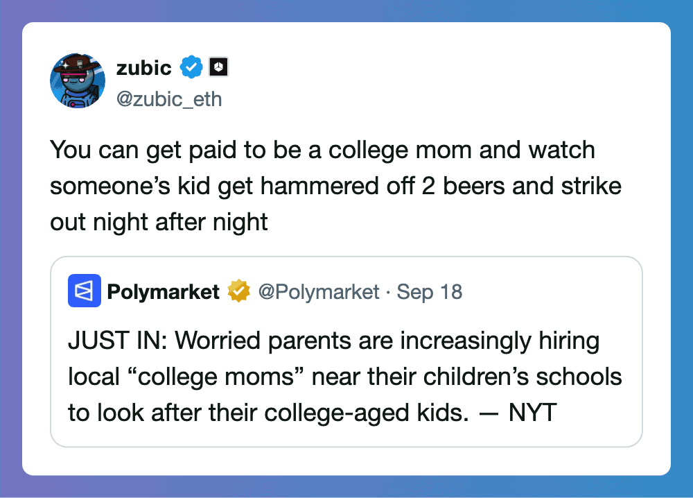 Twitter post about parents hiring college moms to watch kids and work.