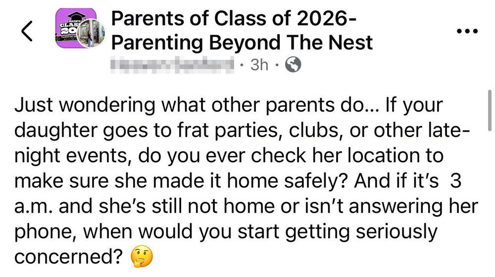 Parents discussing their daughter's safety at late-night events.