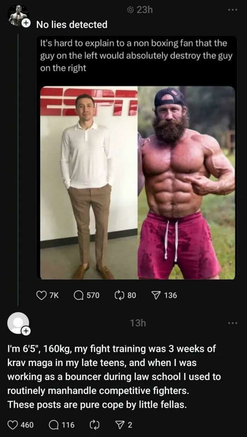 Comparison of a man in formal attire and a muscular man with a beard and pink shorts.