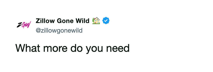 Zillow Gone Wild tweet asking "What more do you need".