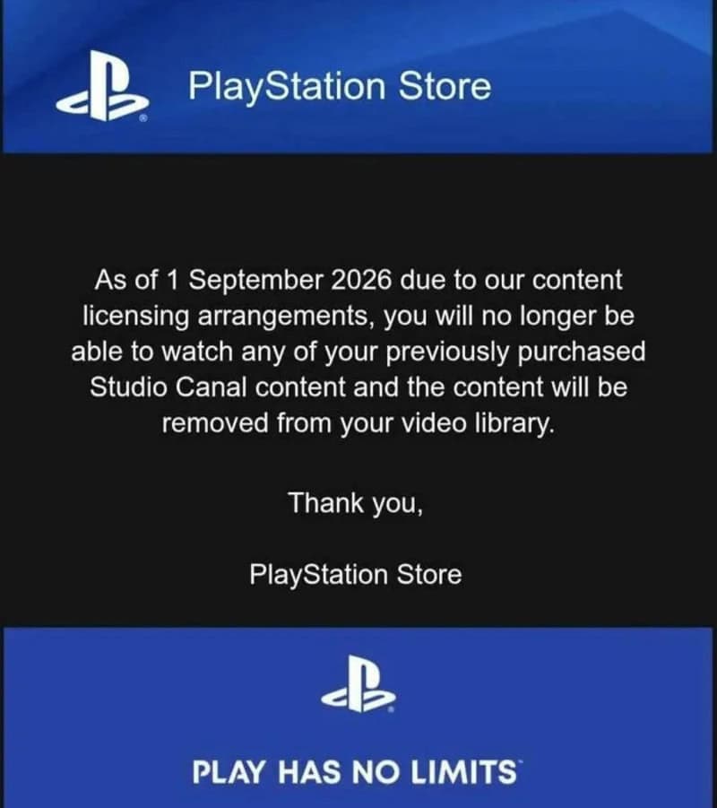 PlayStation Store message about content removal from September 2026.
