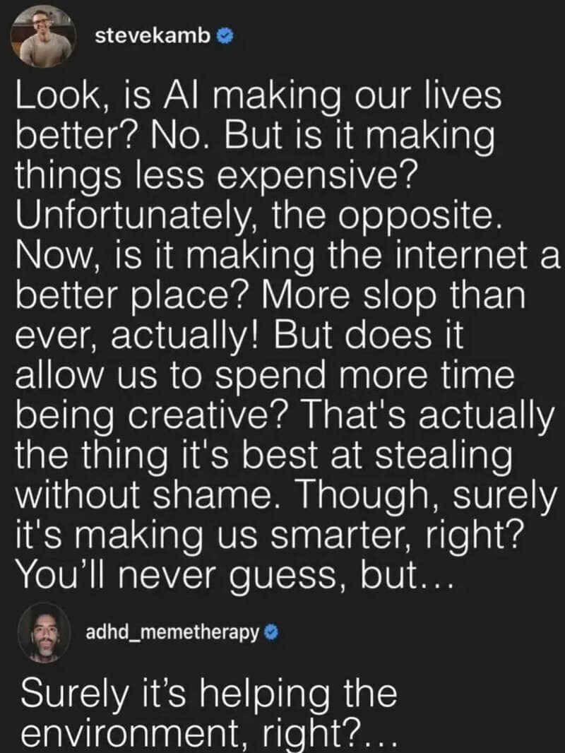 Quote about AI and internet impact from stevekamb and adhd_memetherapy.